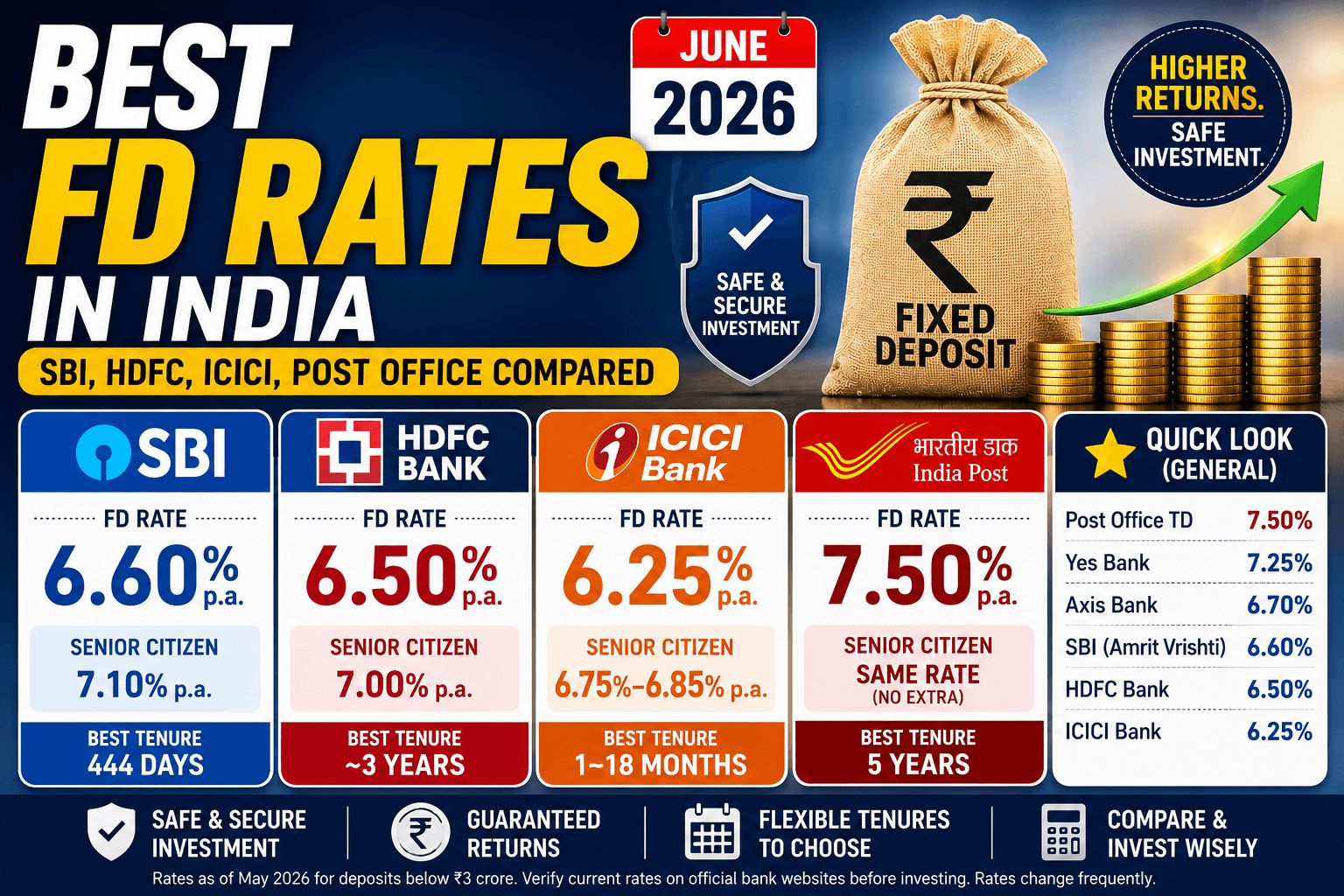 Best FD Rates in India — June 2026: SBI, HDFC, ICICI, Post Office Compared